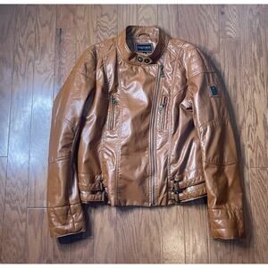 Y2K Vintage Womens Rocawear Faux Leather Cafe Racer Jacket Coat Brown XL